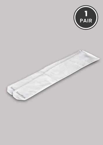SmartKnit white AFO interface socks; adult pair shown. Dimensions vary by selected size.