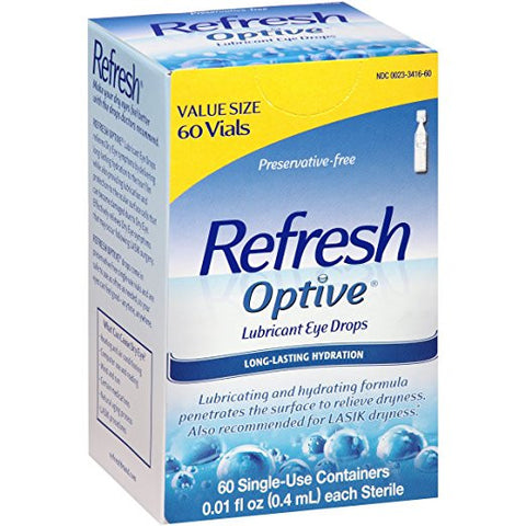 Refresh Optive Lubricant Eye Drops Single-Use Vials, 60 Count
