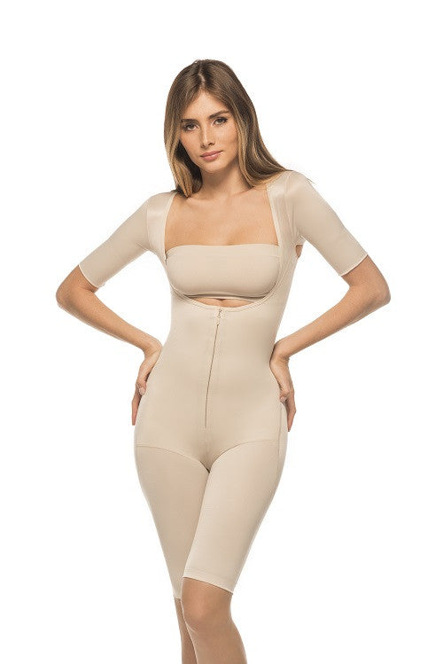 One Piece Above The Knee Full Body Girdle With Sleeves- Annette
